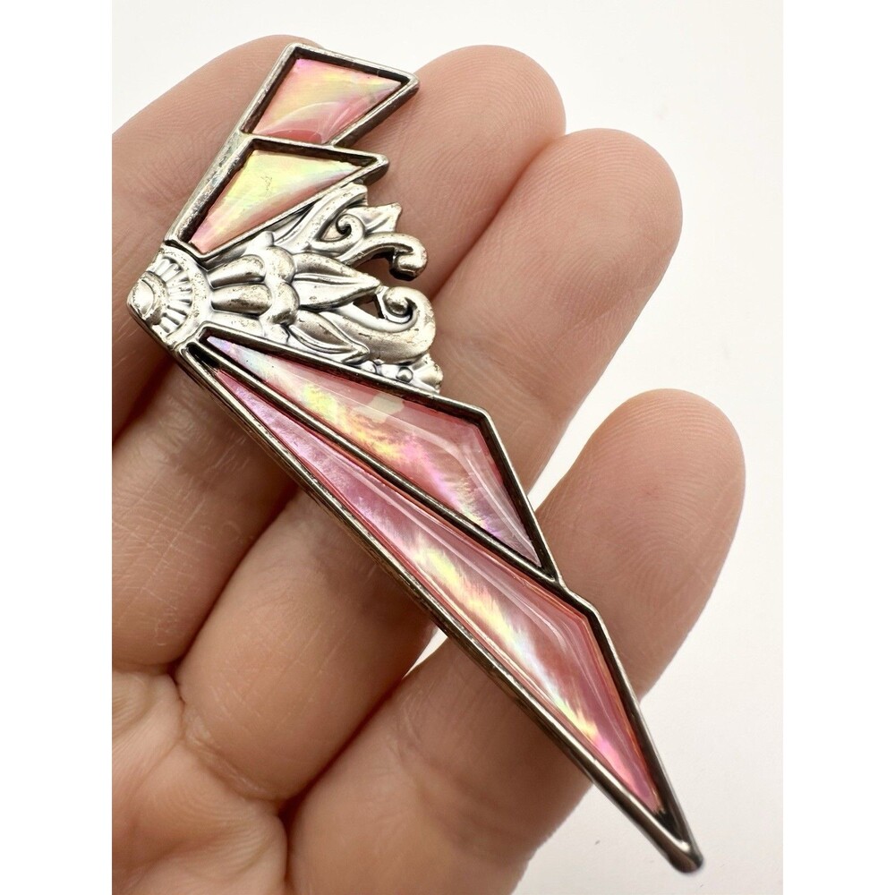 Vintage Nuri Iridescent Abalone Pin Brooch Silver Tone